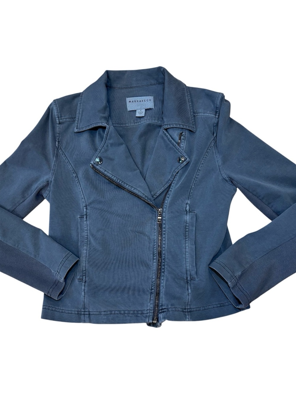 Anthropologie Marrakech Jacket, Asymmetric Zip, Denim Moto, Gray, Faded Black